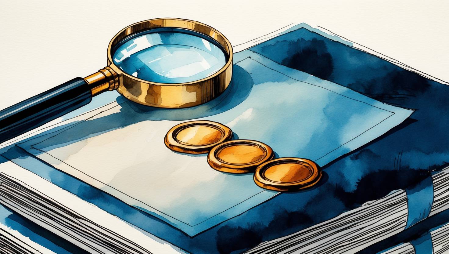 A magnifying loupe inspecting wax seals on stacked documents, a visual for how to vet a white label email marketing partner