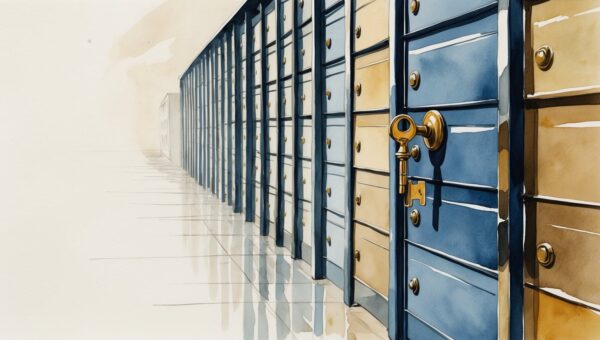 One brass key unlocking a row of client mailboxes: a boutique agency's shared fractional email team