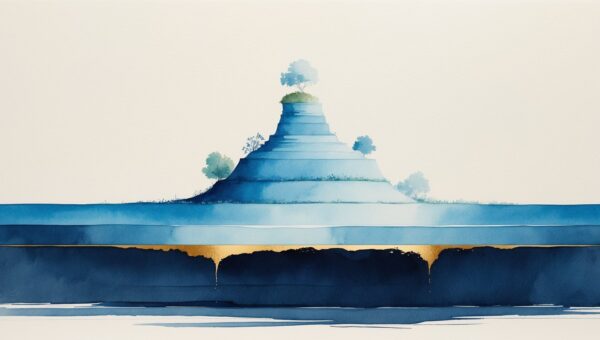 Abstract editorial watercolor of visible growth resting on a deep navy foundation veined with gold, representing how white label email marketing is the invisible retention layer that gives PPC agencies acquisition headroom.